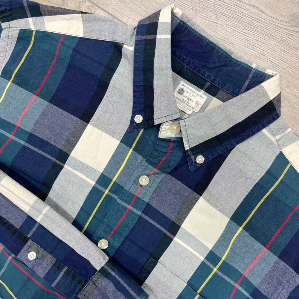 J.Crew Sunwashed Oxford Button Down Mens Medium Blue Plaid Tailored
